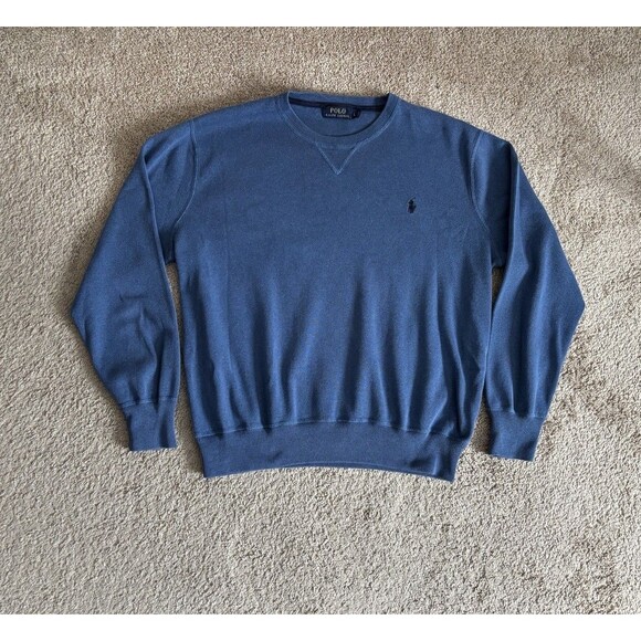 Polo Ralph Lauren Mens Large Long‎ Sleeve Knit Crewneck Sweater Blue Cotton - Picture 1 of 5
